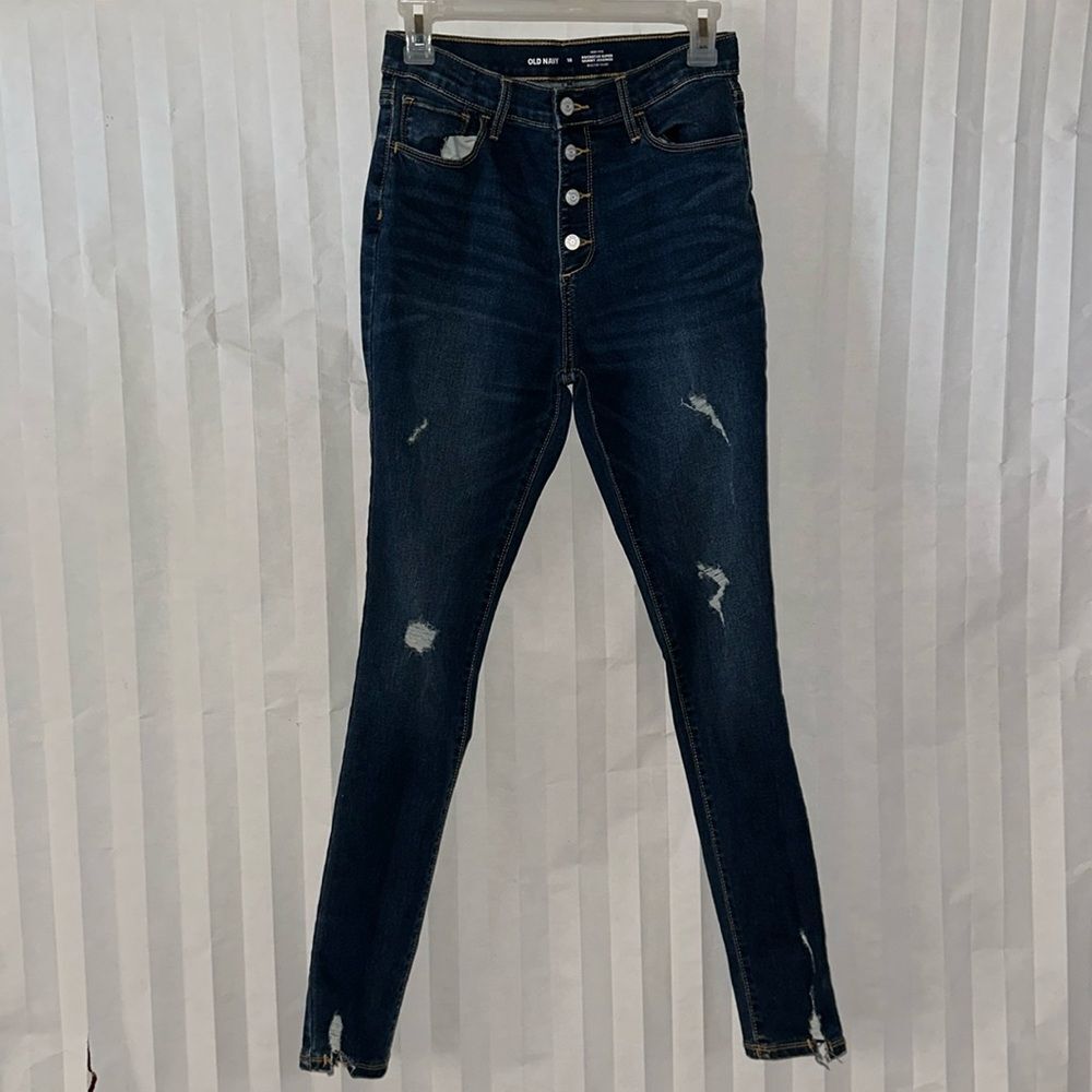 Old Navy Girls Size 18 Dark Blue Distressed Skinny Rockstar Jeggings